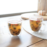 Kuber Industries 2 Pcs Glass Coffee Mugs | Borosilicate Double Walled Glass Mug | High Heat Resistant | Microwave and Dishwasher Safe | 400 ML | Pack of 1 | Pink